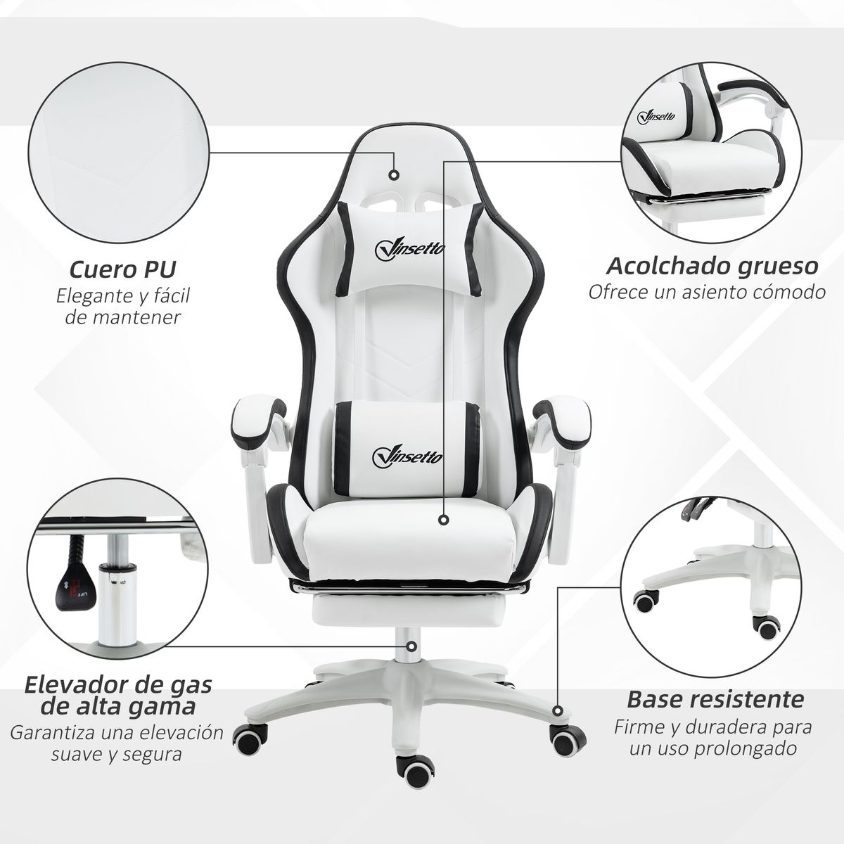 Silla gaming Blane Vinsetto altura regulable con reposapiés blanco 121-129x65x65 cm