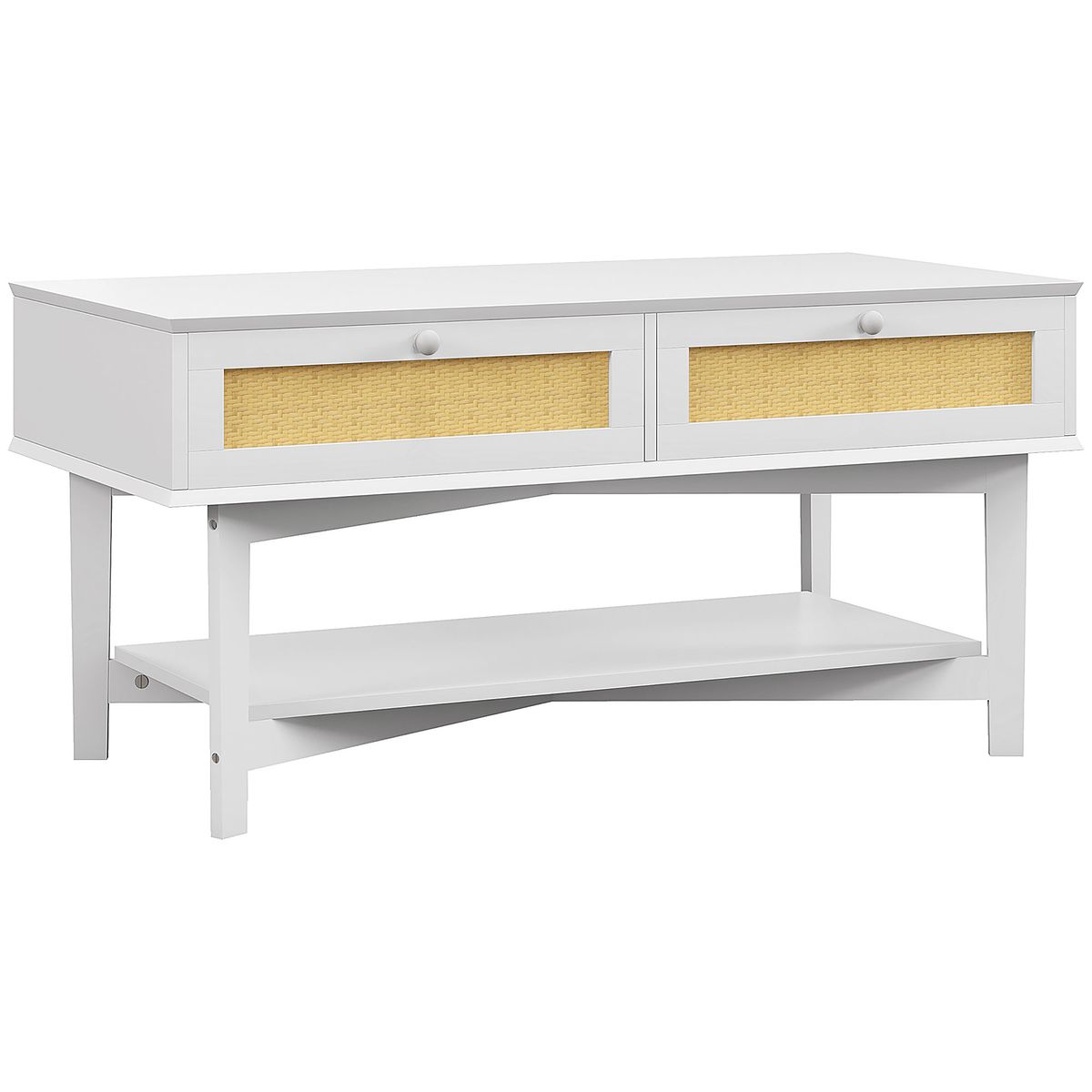 Mesa de centro Hibba Homcom 2 cajones + estante blanco 50x100x50 cm