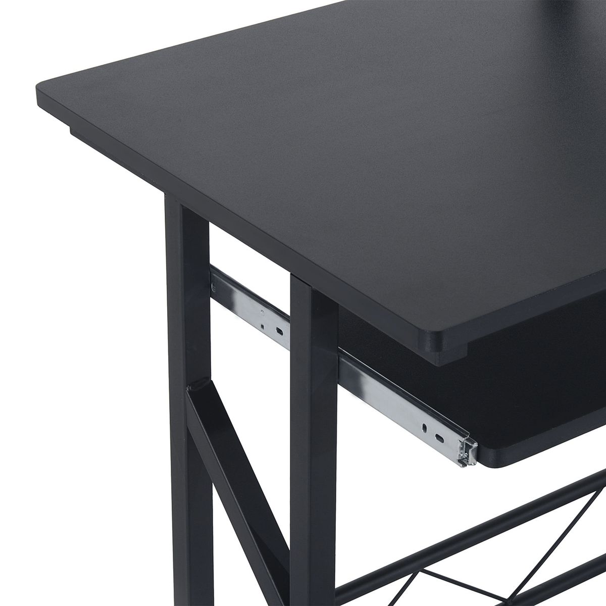 Escritorio Hof Homcom bandeja de teclado + cajón negro 95x90x50 cm