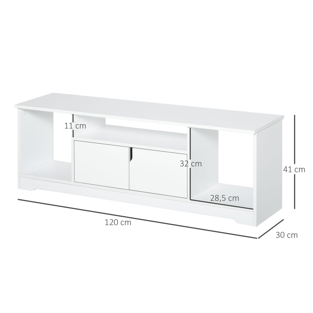 Mueble de TV Petto Homcom doble puerta + 3 compartimentos blanco 41x120x30 cm