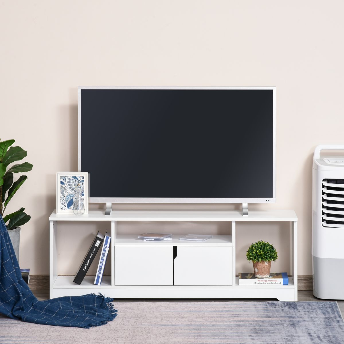 Mueble de TV Petto Homcom doble puerta + 3 compartimentos blanco 41x120x30 cm