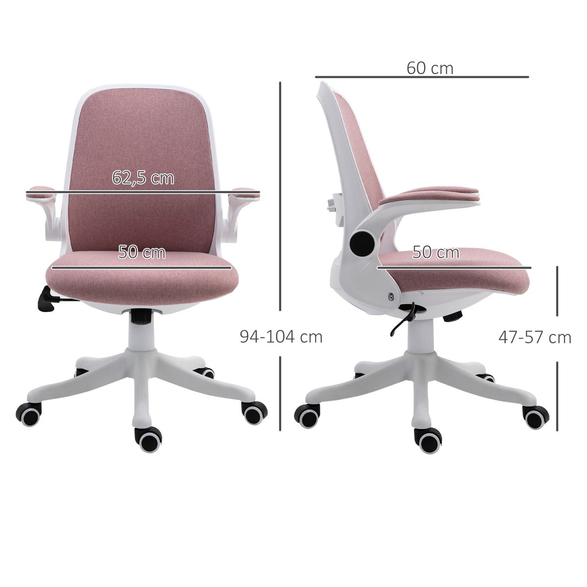 Silla de escritorio Ozono Vinsetto basculante con altura ajustable rosa 94-104x62,5x60 cm