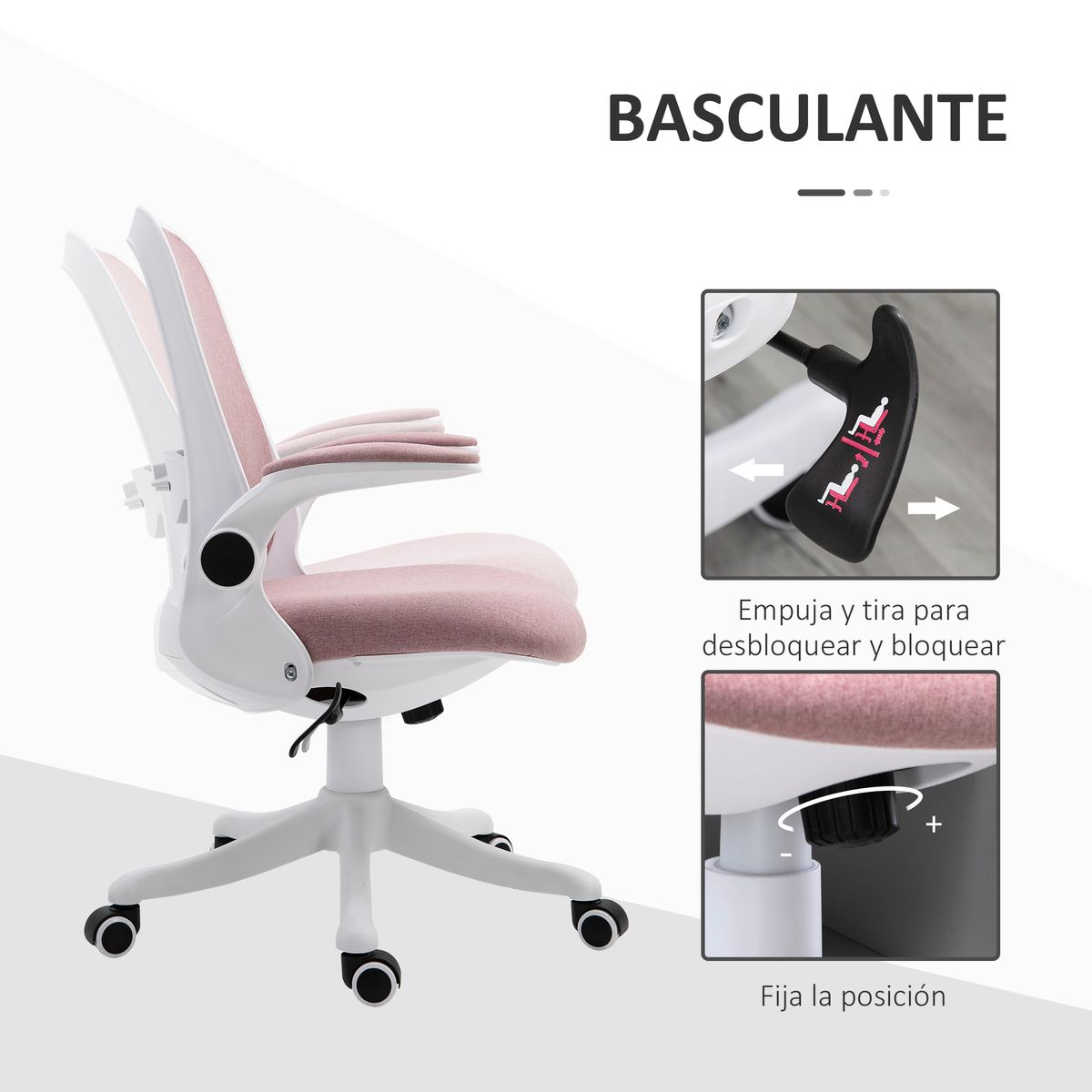 Silla de escritorio Ozono Vinsetto basculante con altura ajustable rosa 94-104x62,5x60 cm