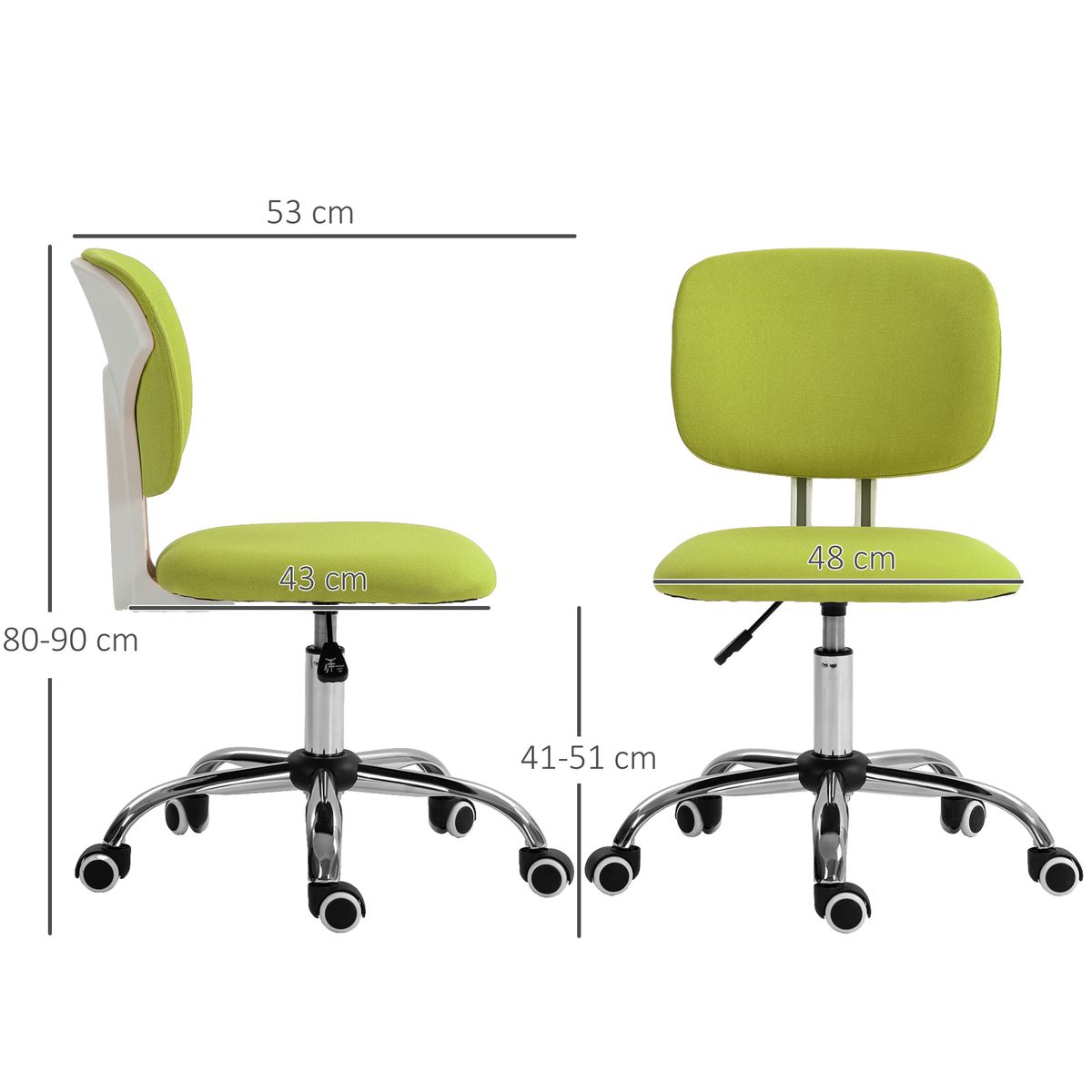 Silla de escritorio Gree Vinsetto altura regulable tapizado tela verde 80-90x48x53 cm