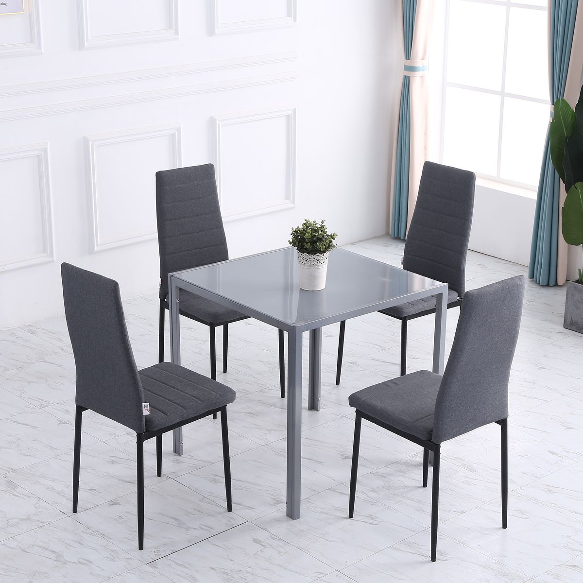 Pack de 4 sillas Delhi Homcom tapizado gris 97x41x50 cm