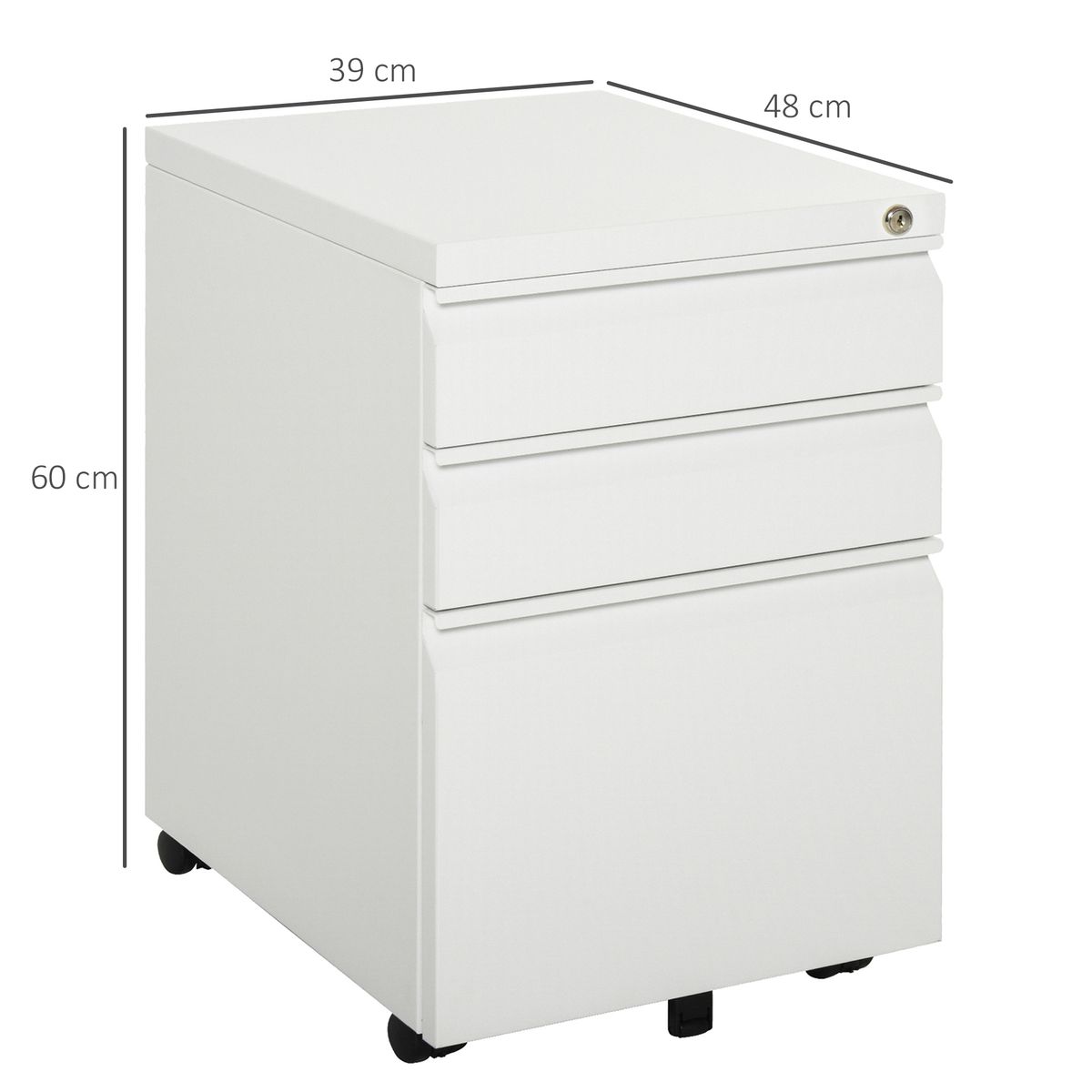 Cajonera Elite Vinsetto 3 cajones + cerradura blanco 60x39x48 cm