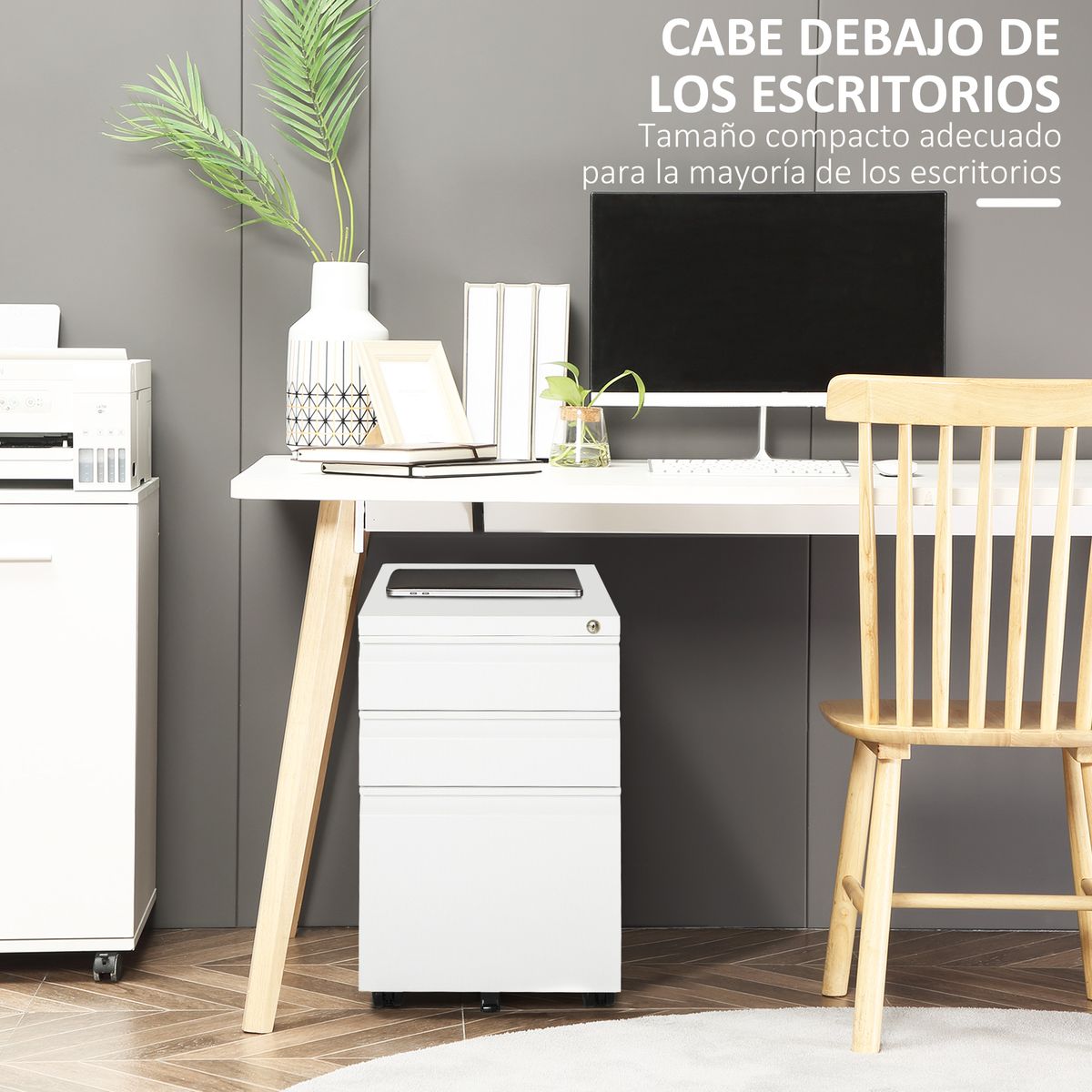Cajonera Elite Vinsetto 3 cajones + cerradura blanco 60x39x48 cm