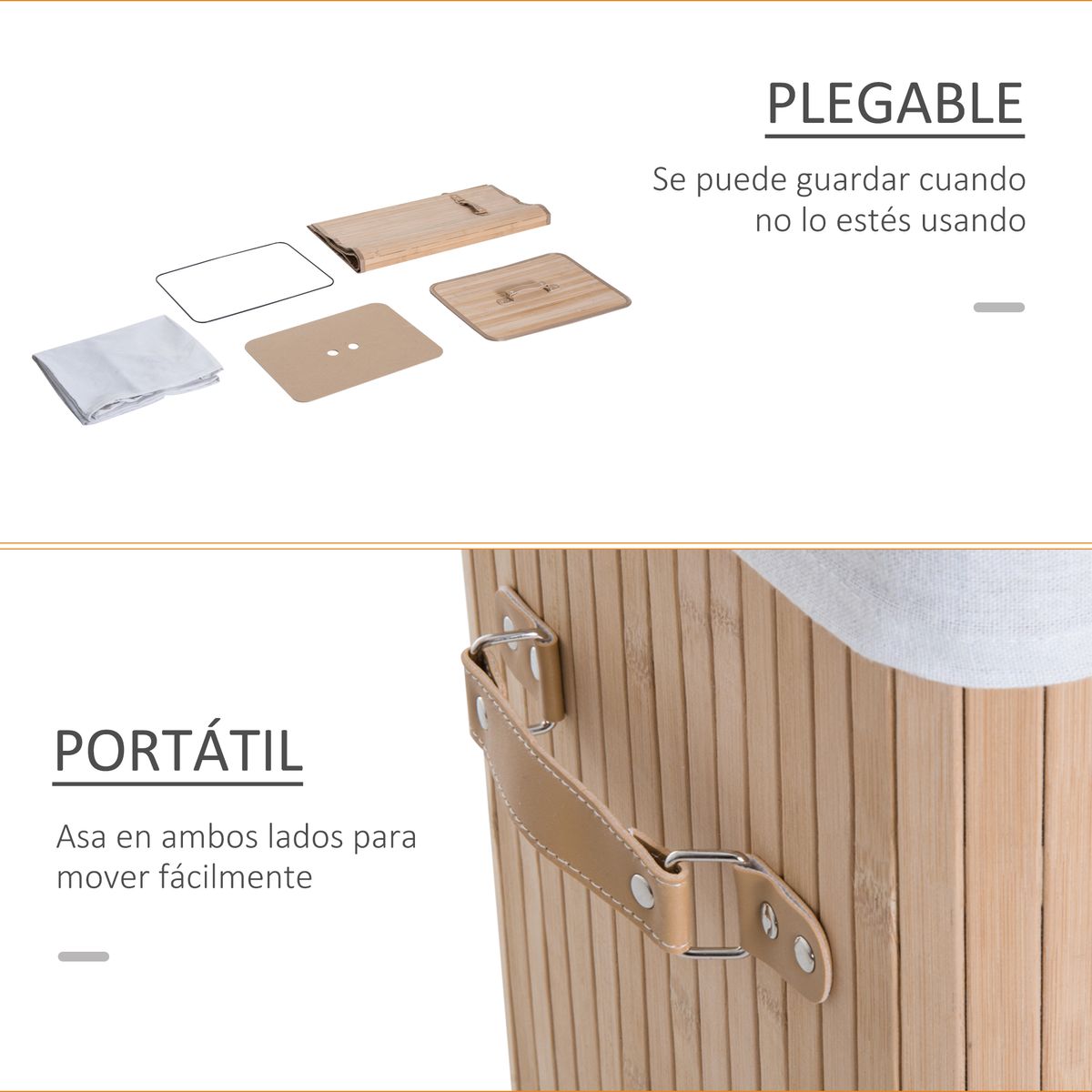 Cesto para ropa sucia Banzial Homcom con tapa natural 60x40x30 cm