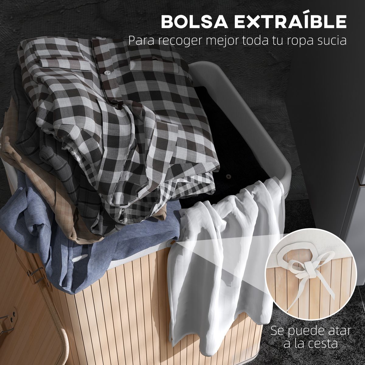 Cesto para ropa sucia Banzial Homcom con tapa natural 60x40x30 cm