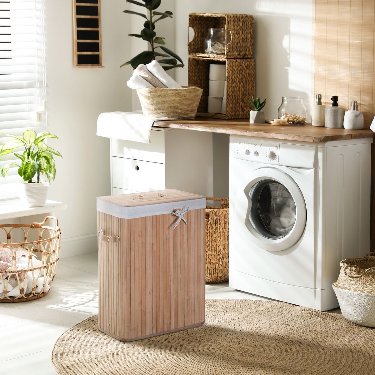 Cesto para ropa sucia Banzial Homcom con tapa natural 60x40x30 cm
