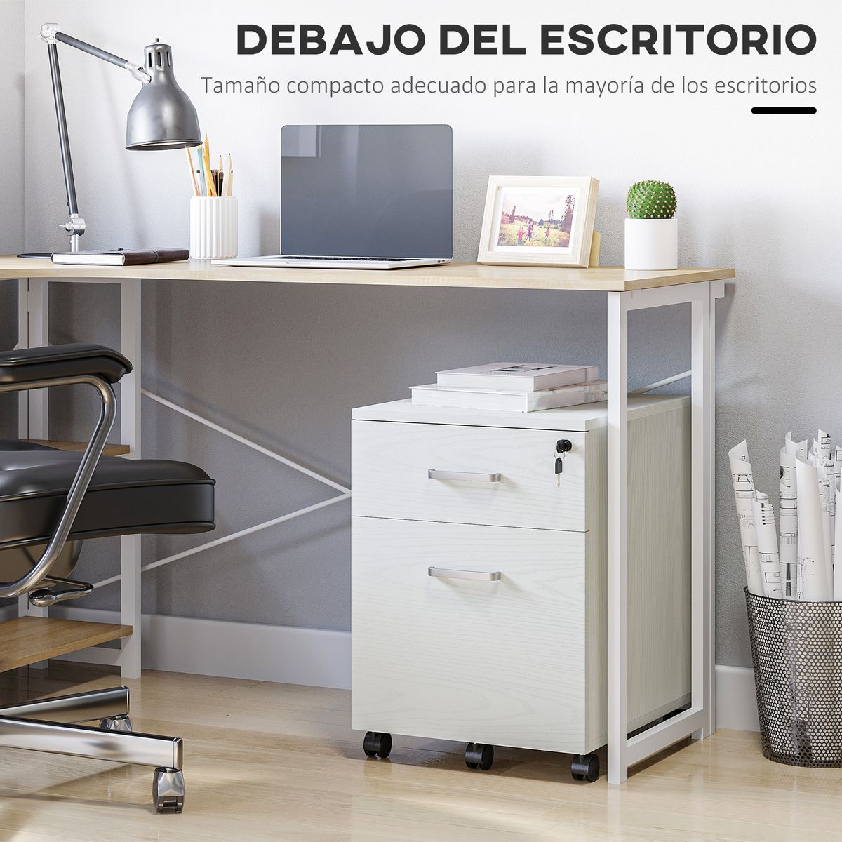 Cajonera Malia Vinsetto 2 cajones con llave blanco 55,6x40x45 cm