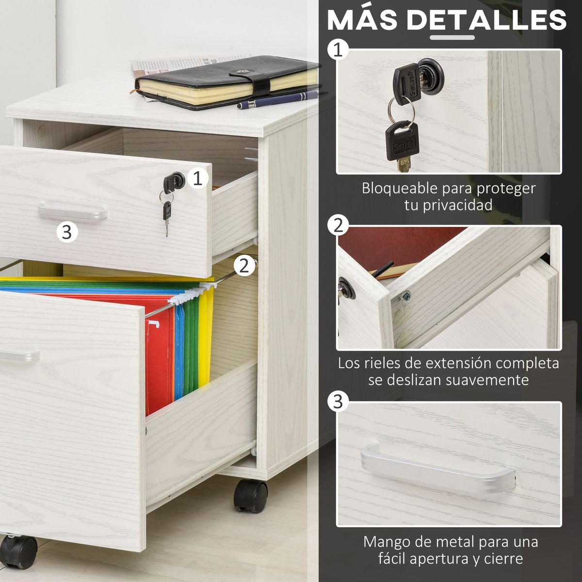 Cajonera Malia Vinsetto 2 cajones con llave blanco 55,6x40x45 cm
