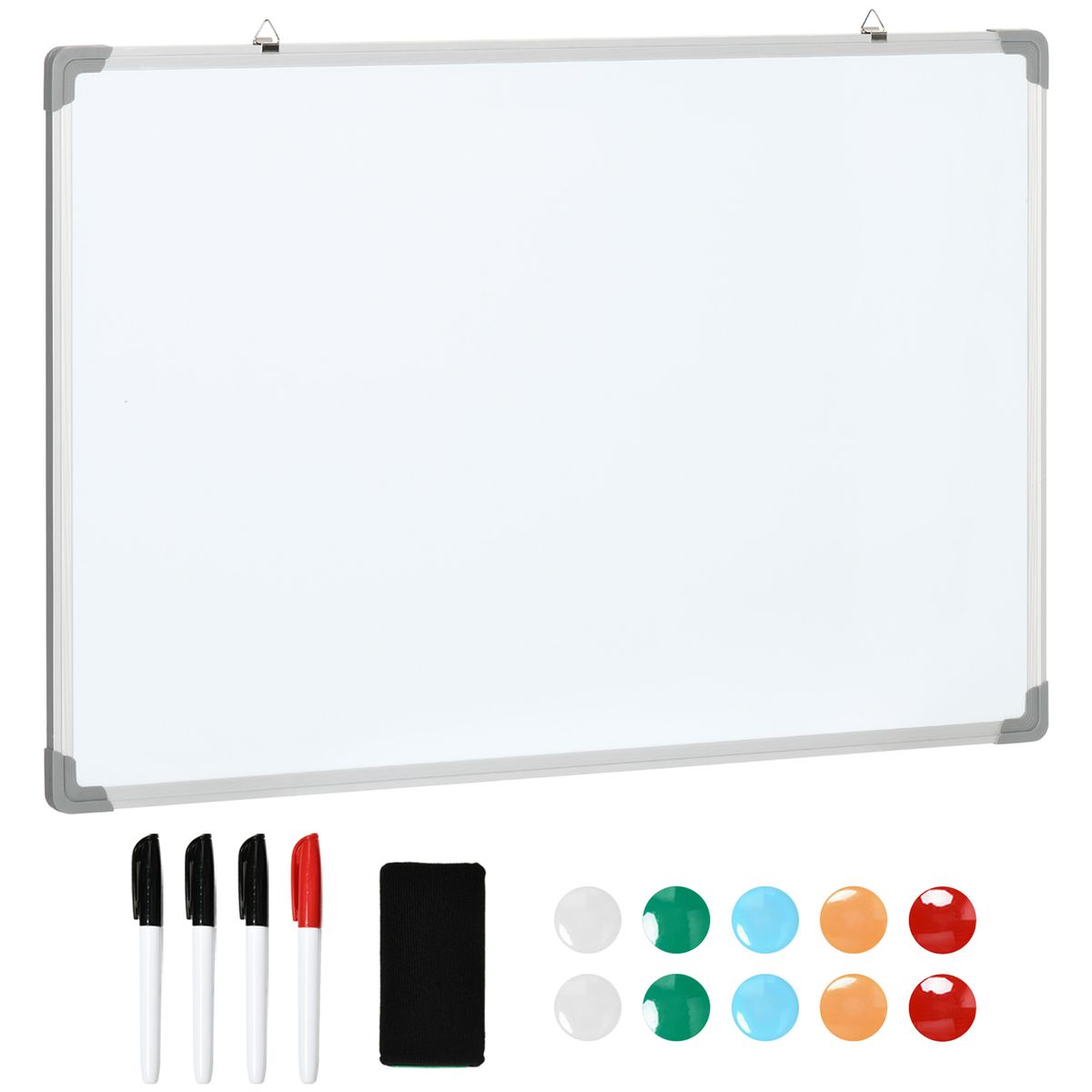 Pizarra magnética Homcom con borrador + 4 rotuladores blanco 60x90x1,8 cm