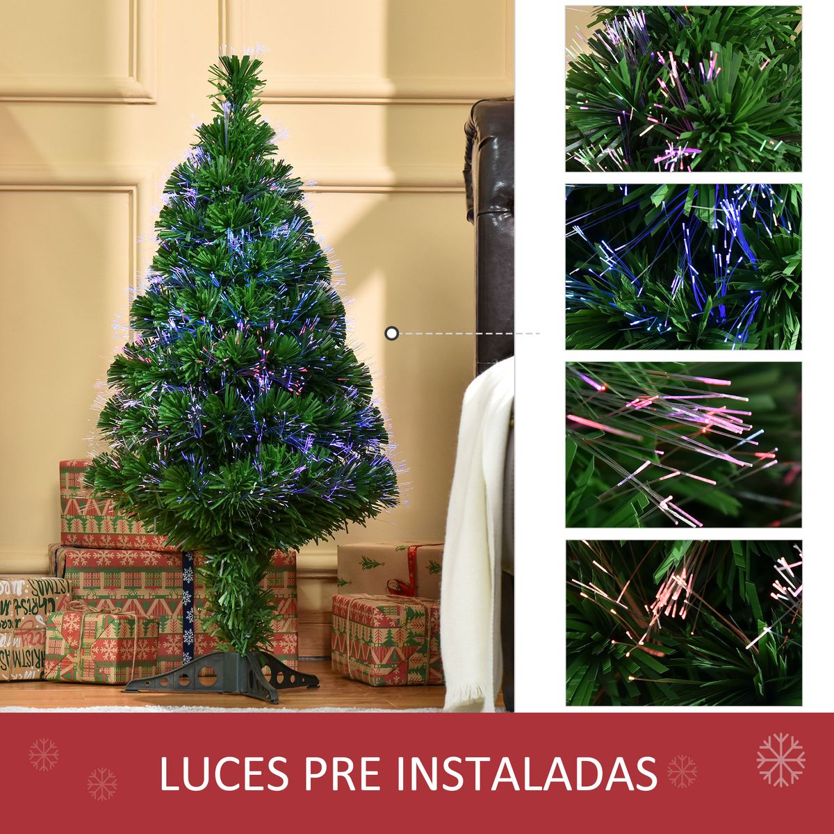 Árbol de Navidad Homcom fibra óptica 4 colores 90 cm