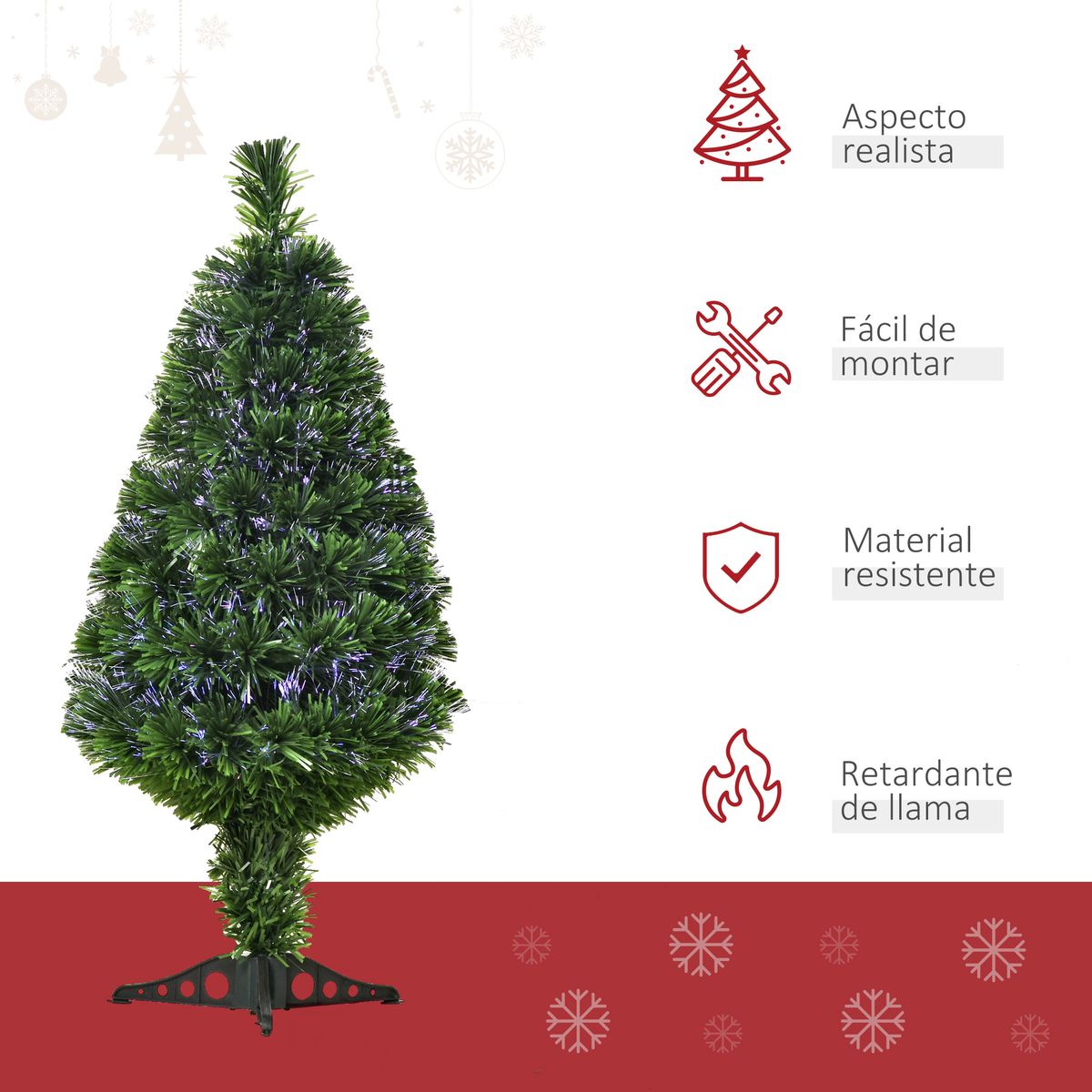 Árbol de Navidad Homcom fibra óptica 4 colores 90 cm