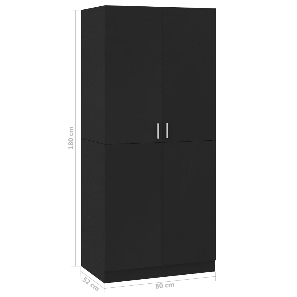 Armario Uma 2 puertas batientes negro 180x80x52 cm