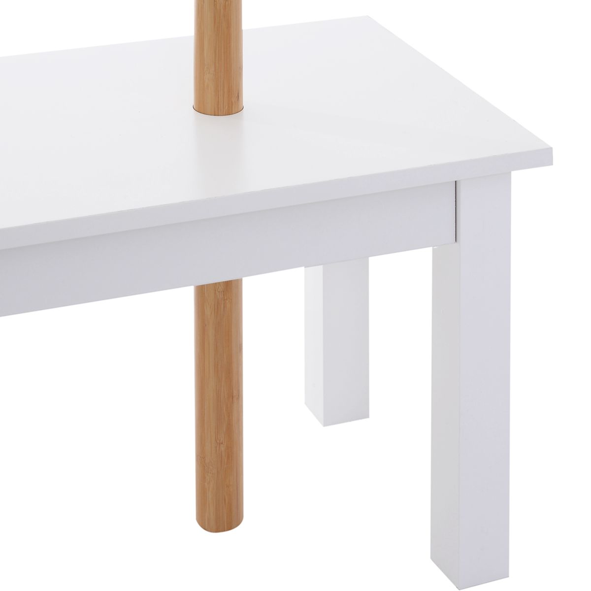 Perchero Tree Homcom 6 ganchos + banco blanco/natural 180x80x30 cm