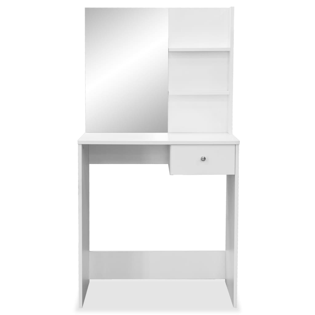 Tocador Vivian con espejo + cajón + 3 estantes blanco 141x75x40 cm