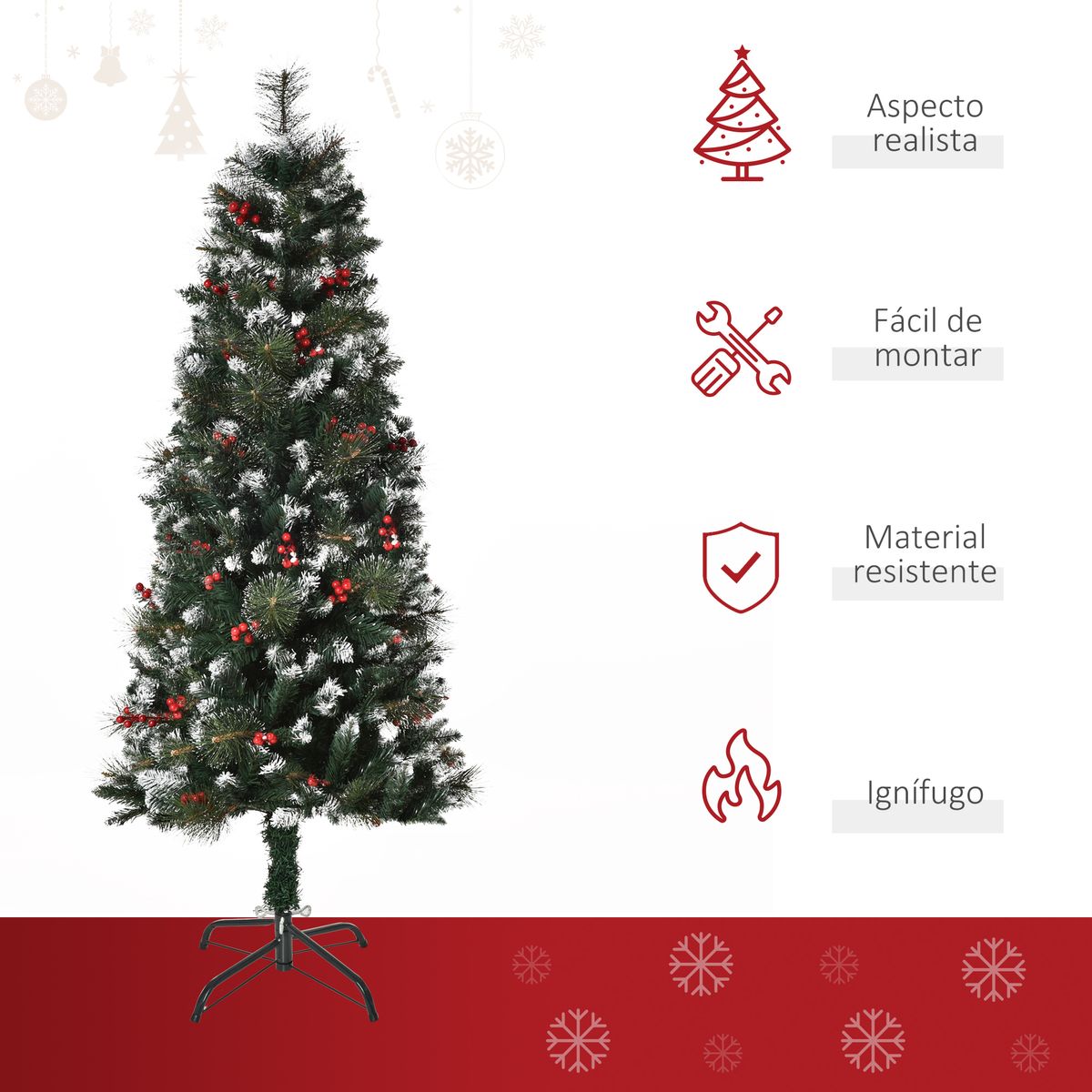 Árbol de Navidad Homcom con 38 bayas 360 ramas verde Ø65x150 cm