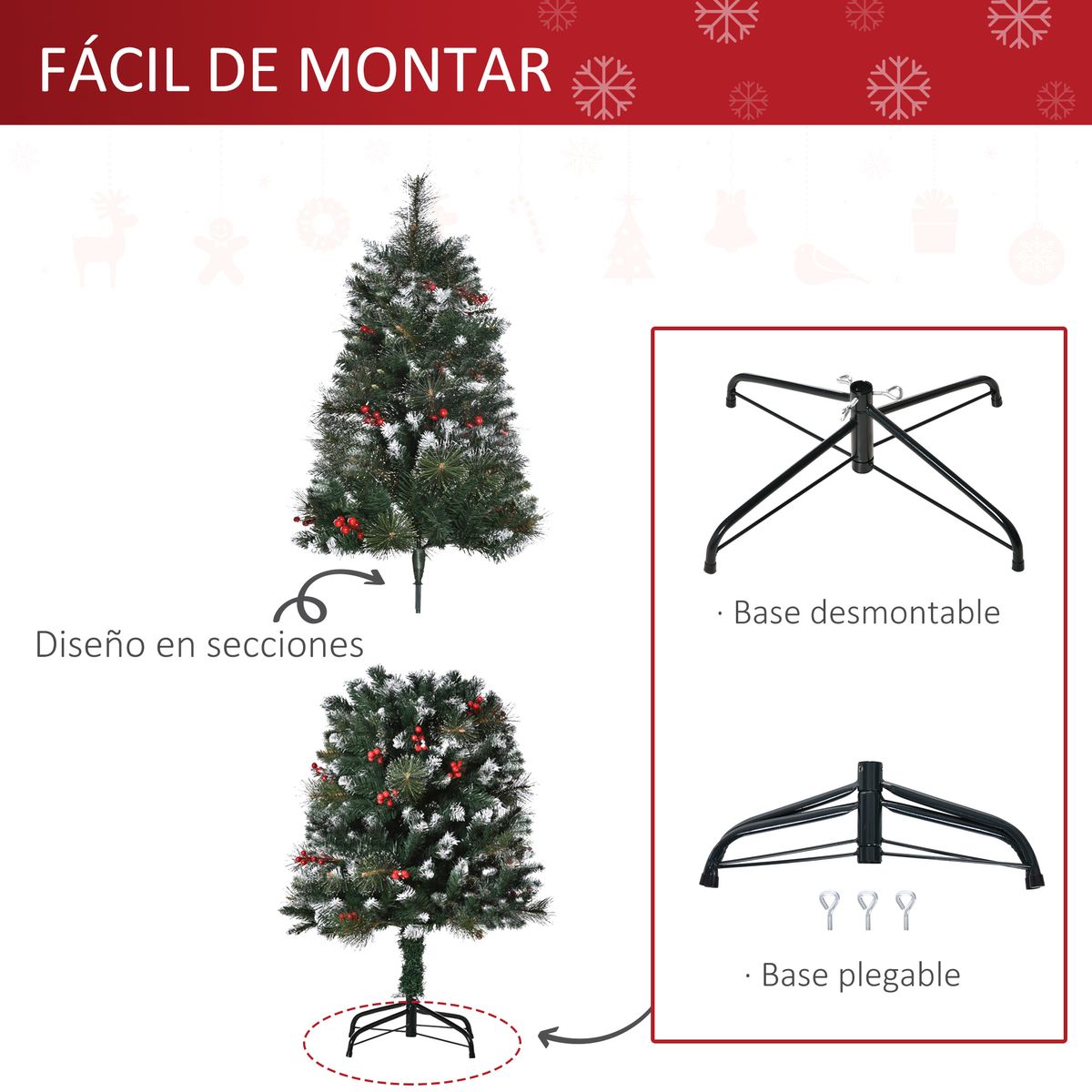 Árbol de Navidad Homcom con 38 bayas 360 ramas verde Ø65x150 cm