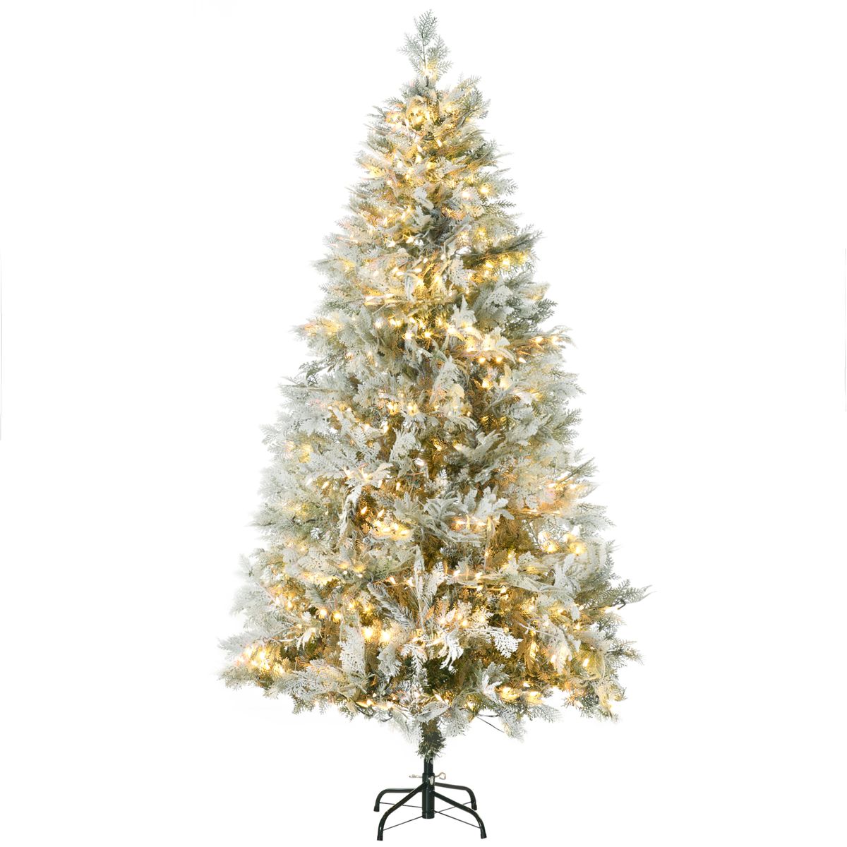 Árbol de Navidad Homcom 577 ramas 300 LEDs con efecto nevado verde/blanco Ø105x180 cm