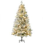 Árbol de Navidad Homcom 577 ramas 300 LEDs con efecto nevado verde/blanco Ø105x180 cm