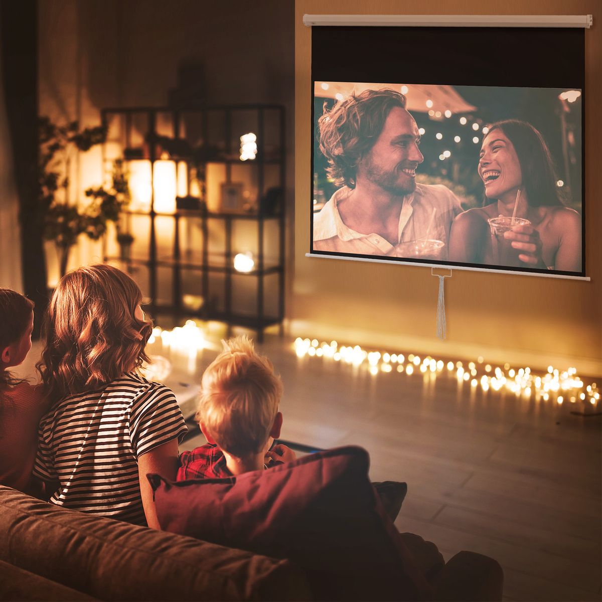 Pantalla de proyección Cinema Homcom 80'' altura ajustable blanco 150x187x8 cm