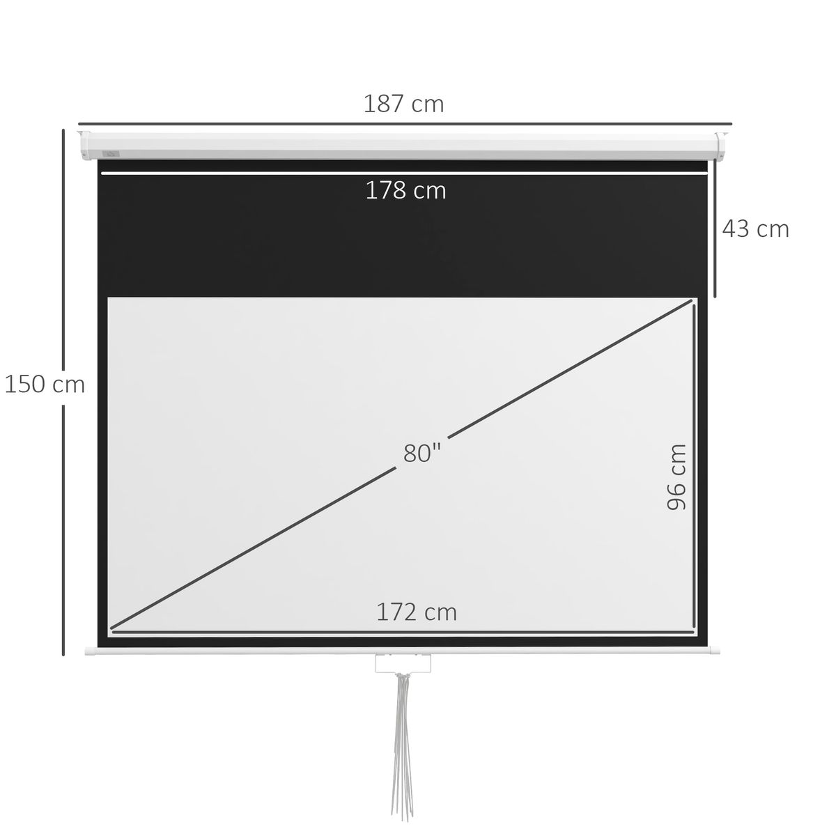 Pantalla de proyección Cinema Homcom 80'' altura ajustable blanco 150x187x8 cm