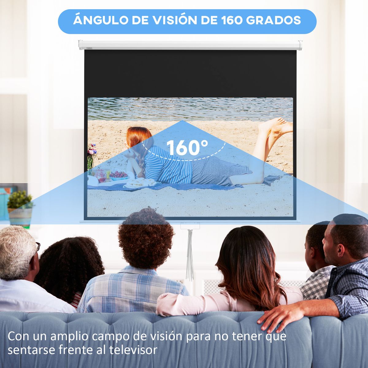 Pantalla de proyección Cinema Homcom 80'' altura ajustable blanco 150x187x8 cm