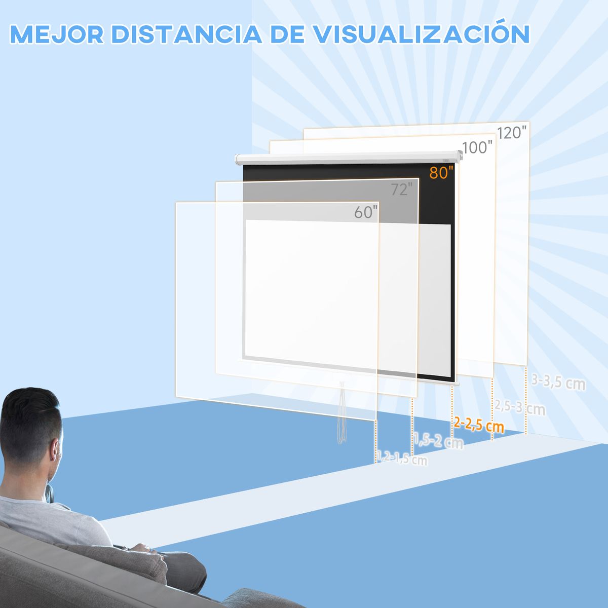 Pantalla de proyección Cinema Homcom 80'' altura ajustable blanco 150x187x8 cm