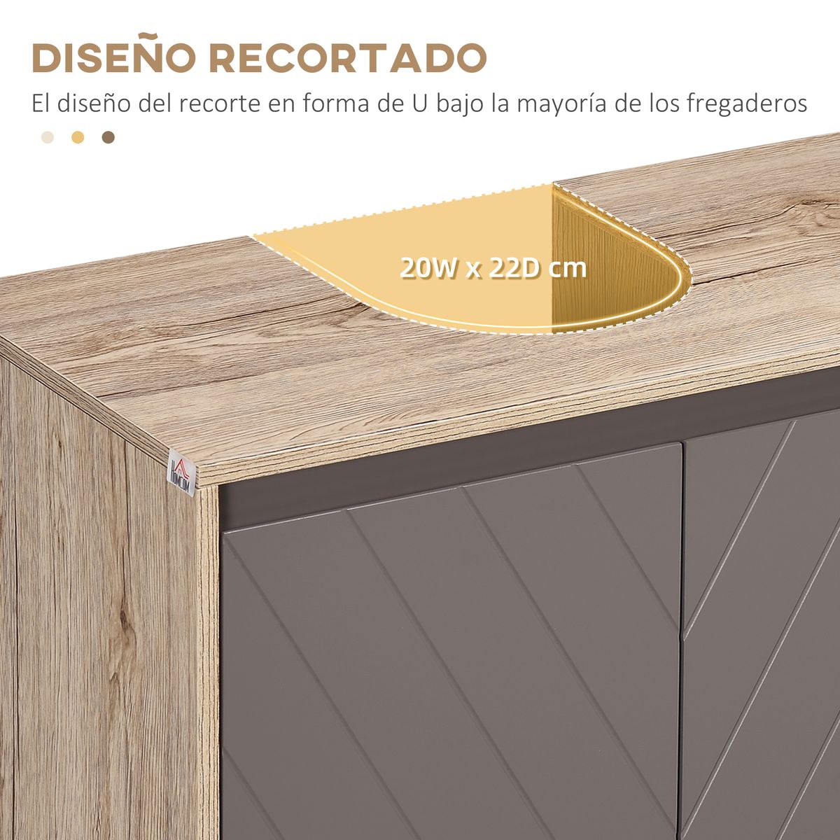 Mueble para lavabo Mole Homcom puerta doble roble/gris 59,8x60x30 cm