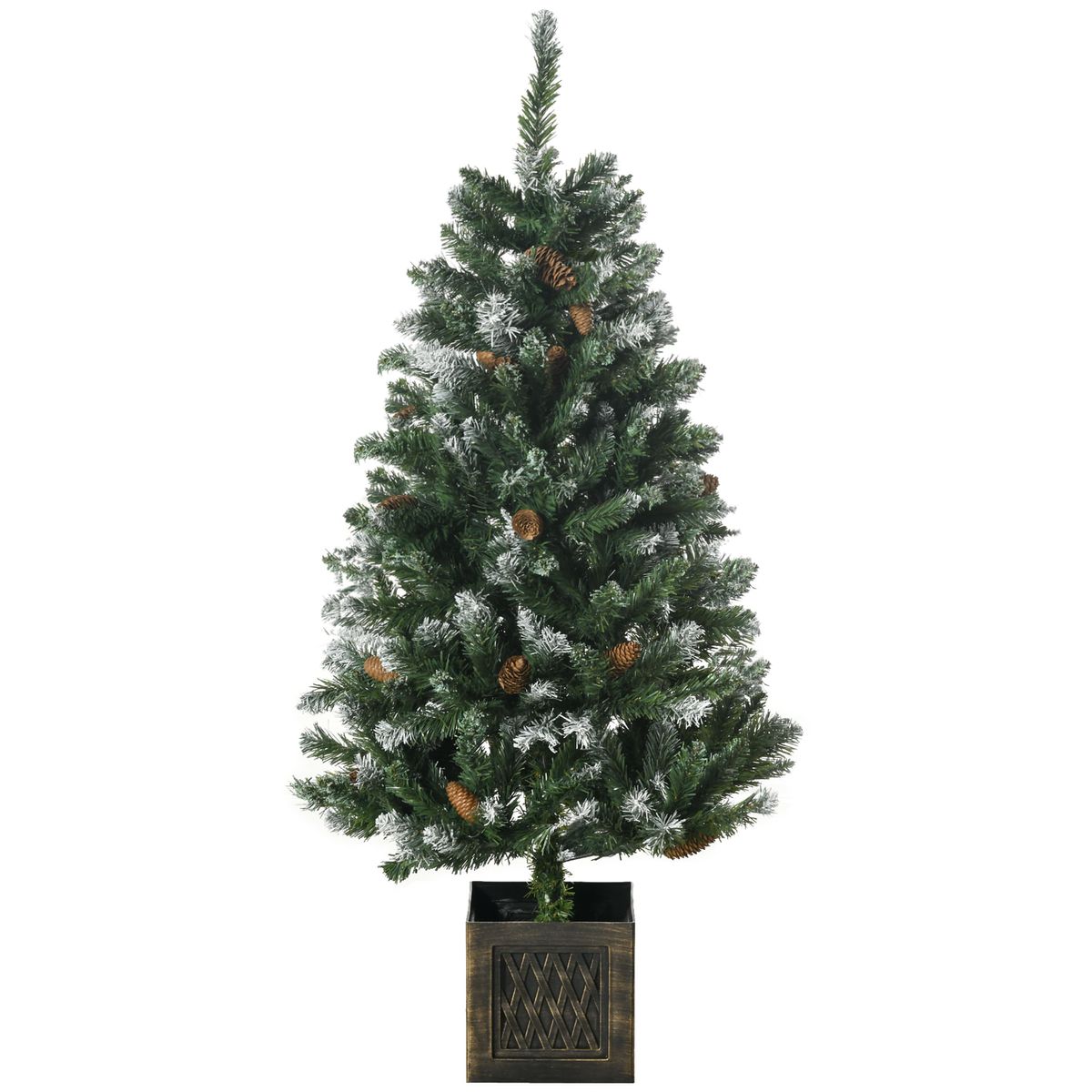 Árbol de Navidad Homcom 328 ramas efecto nevado con 20 piñas verde Ø70x120 cm