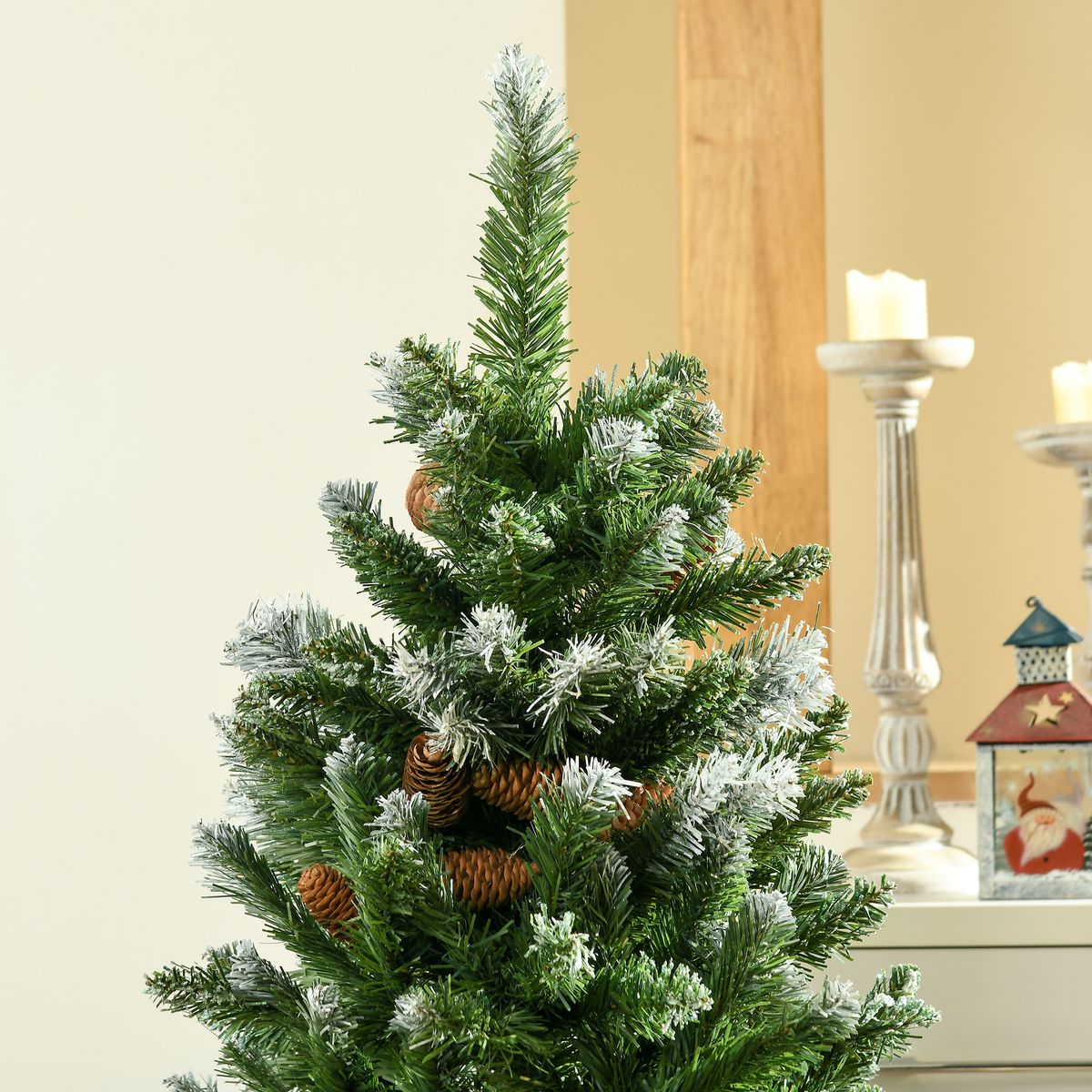 Árbol de Navidad Homcom 328 ramas efecto nevado con 20 piñas verde Ø70x120 cm