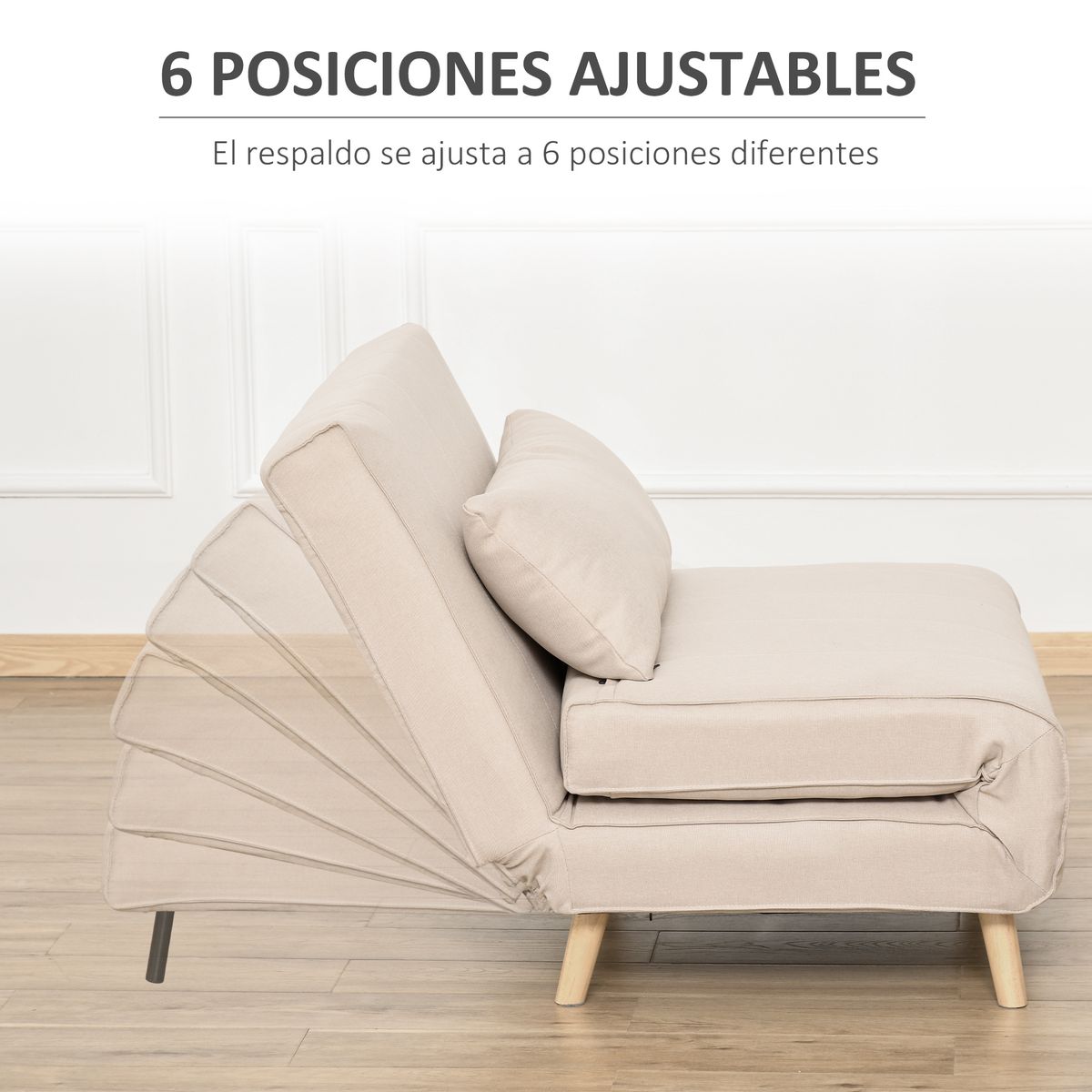 Sillón cama Derby Homcom respaldo ajustable beige 80x94x78 cm
