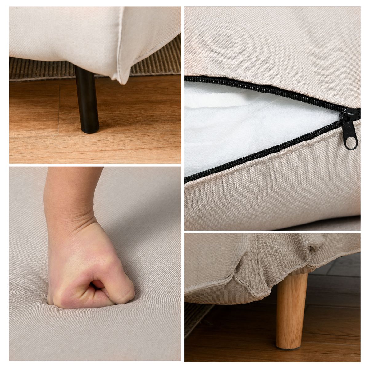 Sillón cama Derby Homcom respaldo ajustable beige 80x94x78 cm