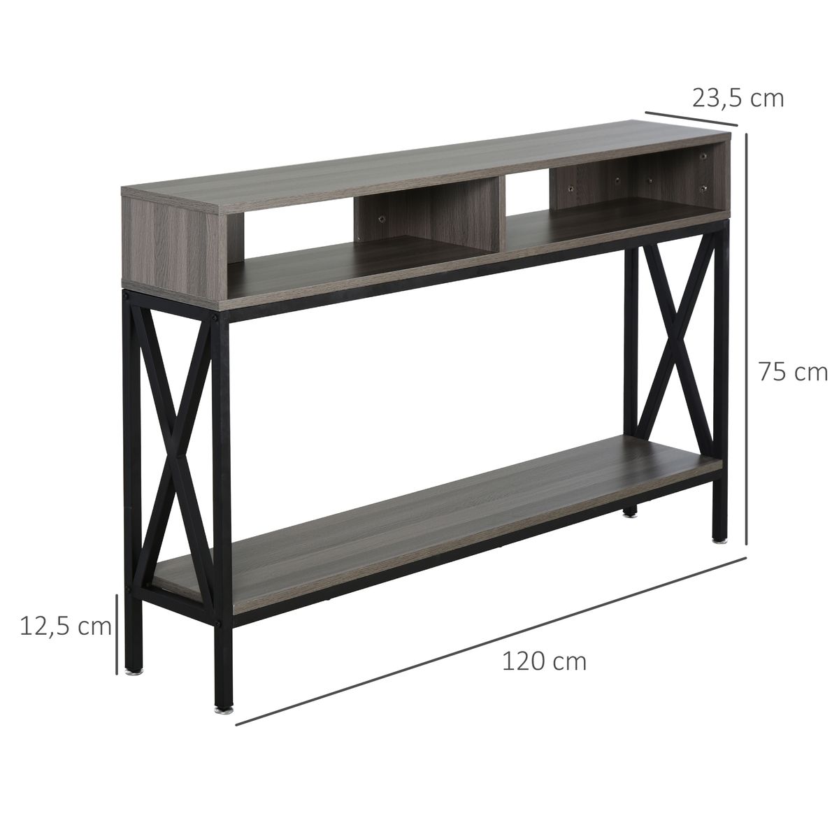 Mueble recibidor Porto Homcom 3 estantes gris/negro 75x120x23,5 cm
