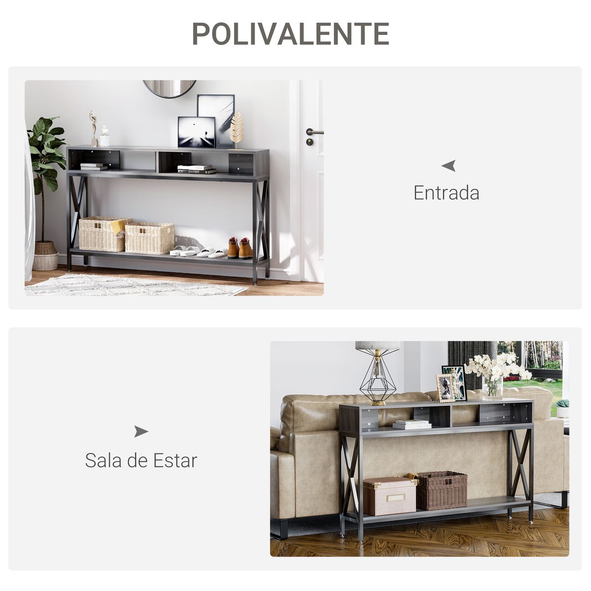 Mueble recibidor Porto Homcom 3 estantes gris/negro 75x120x23,5 cm