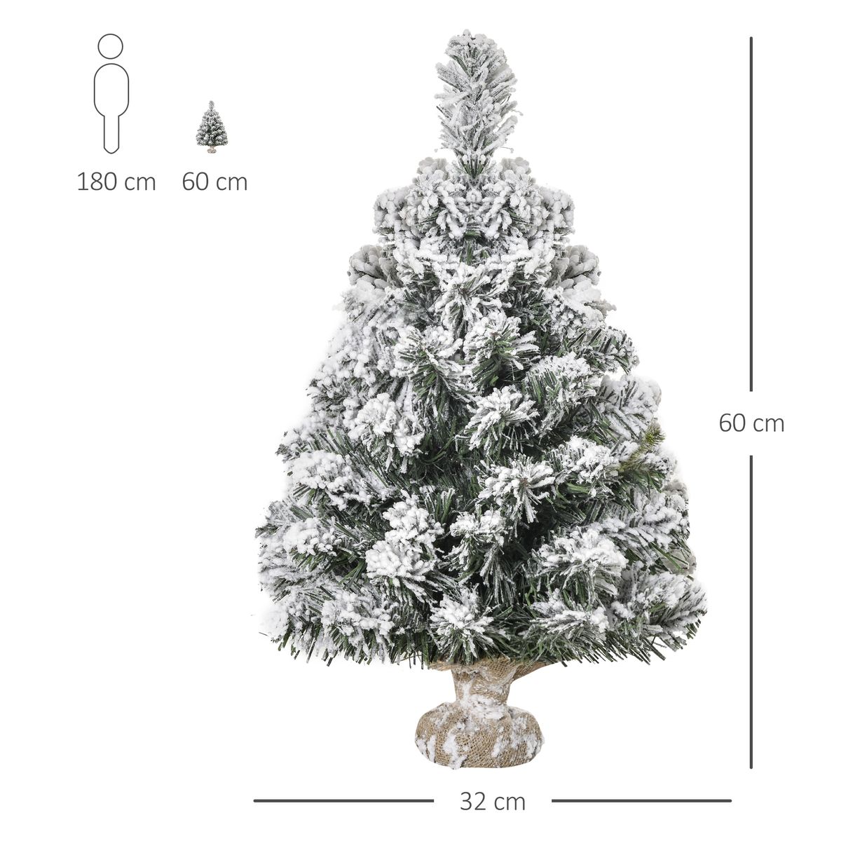Árbol de Navidad Homcom 67 ramas efecto nieve verde/blanco Ø32x60 cm