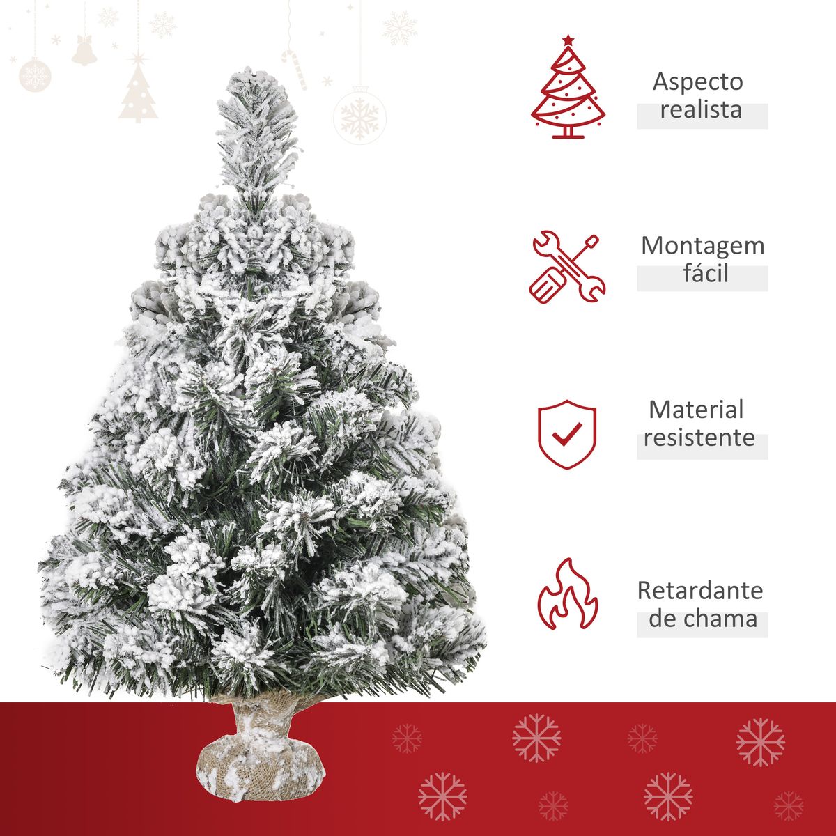 Árbol de Navidad Homcom 67 ramas efecto nieve verde/blanco Ø32x60 cm
