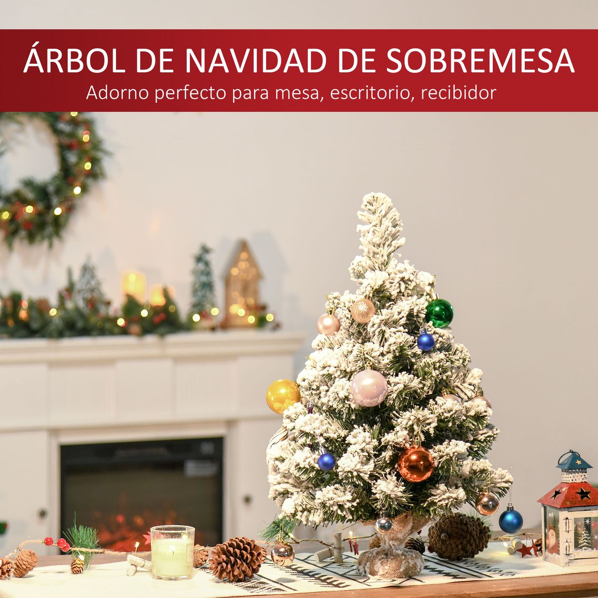 Árbol de Navidad Homcom 67 ramas efecto nieve verde/blanco Ø32x60 cm