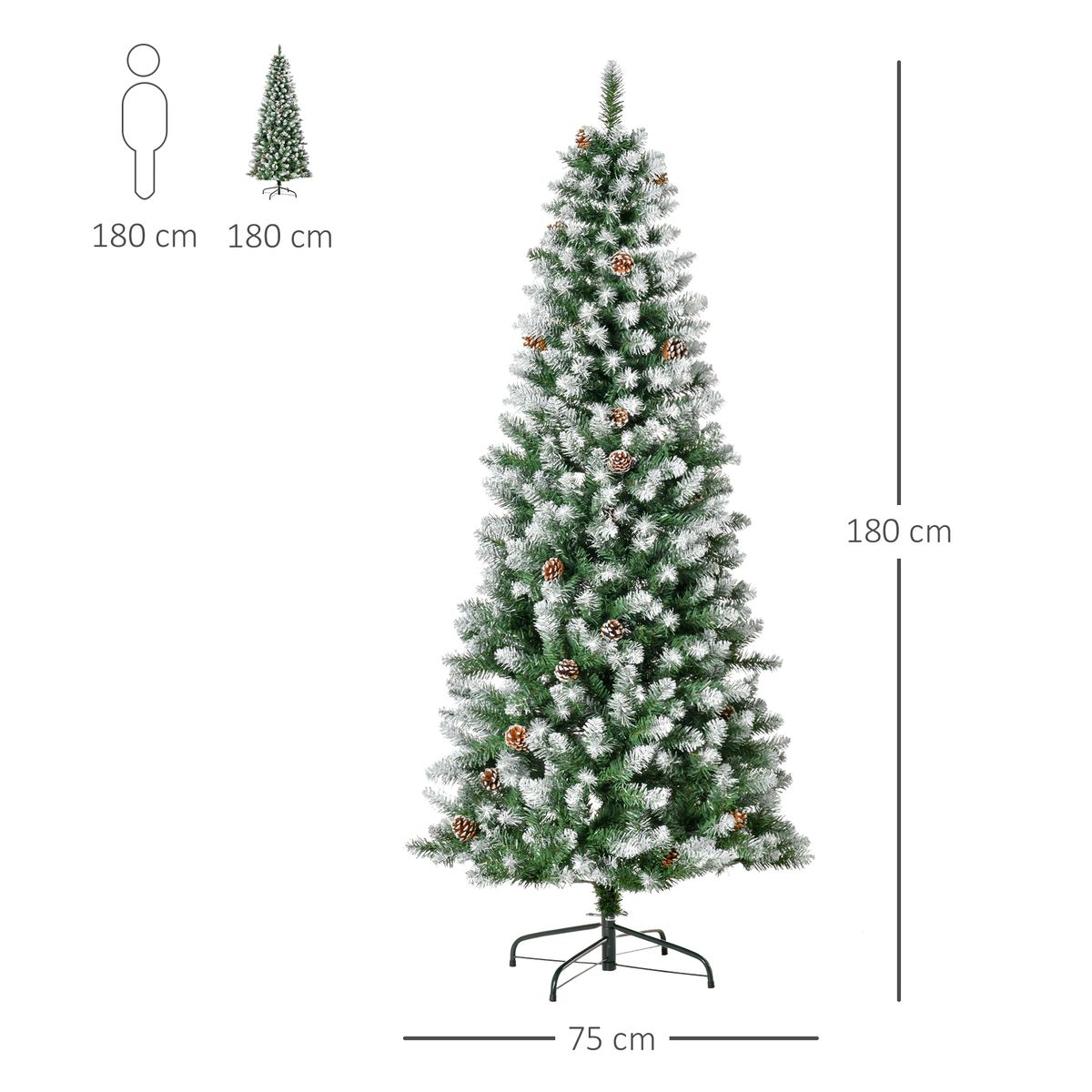 Árbol de Navidad Homcom 630 ramas con piñas verde/blanco Ø75x180 cm