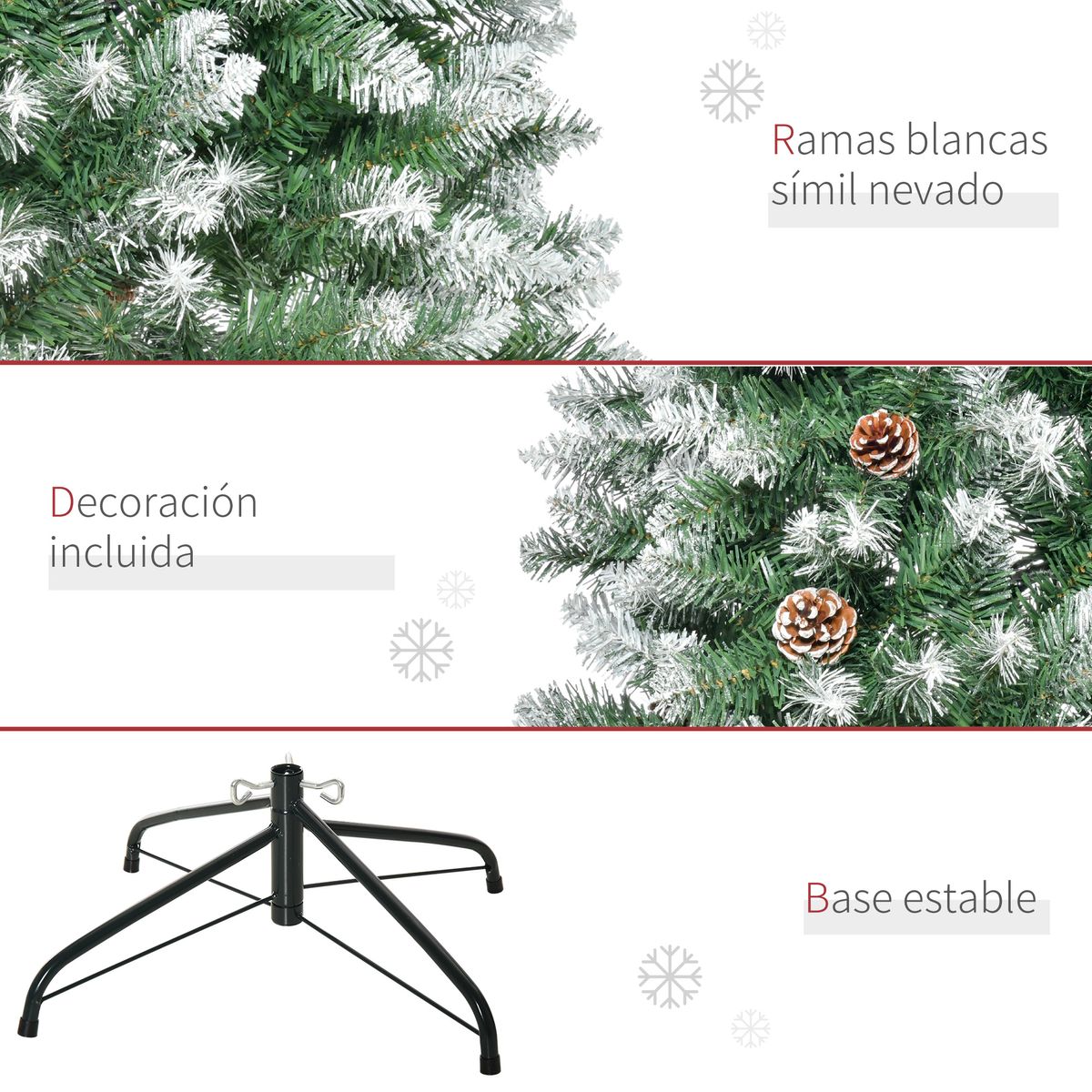Árbol de Navidad Homcom 630 ramas con piñas verde/blanco Ø75x180 cm