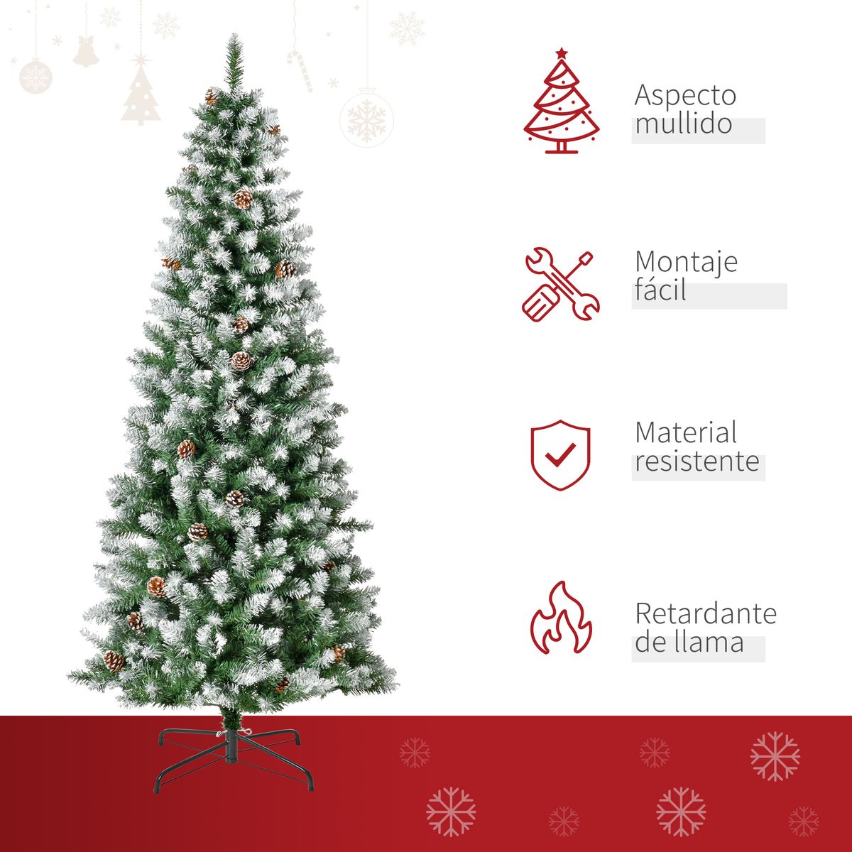 Árbol de Navidad Homcom 630 ramas con piñas verde/blanco Ø75x180 cm