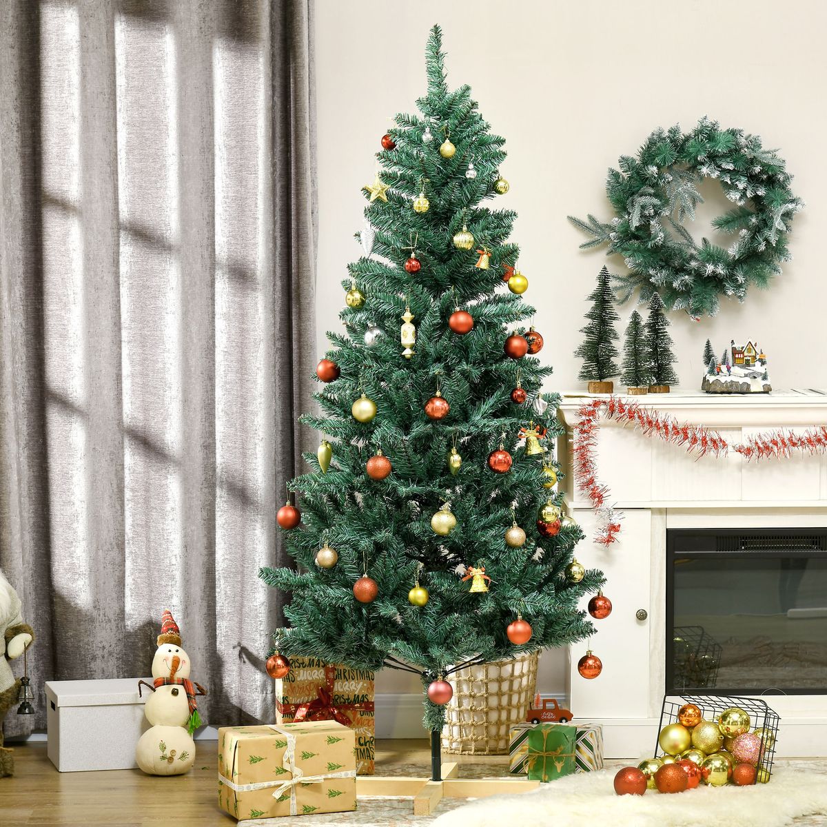 Árbol de Navidad 536 ramas con base de madera verde Ø90x180 cm animada