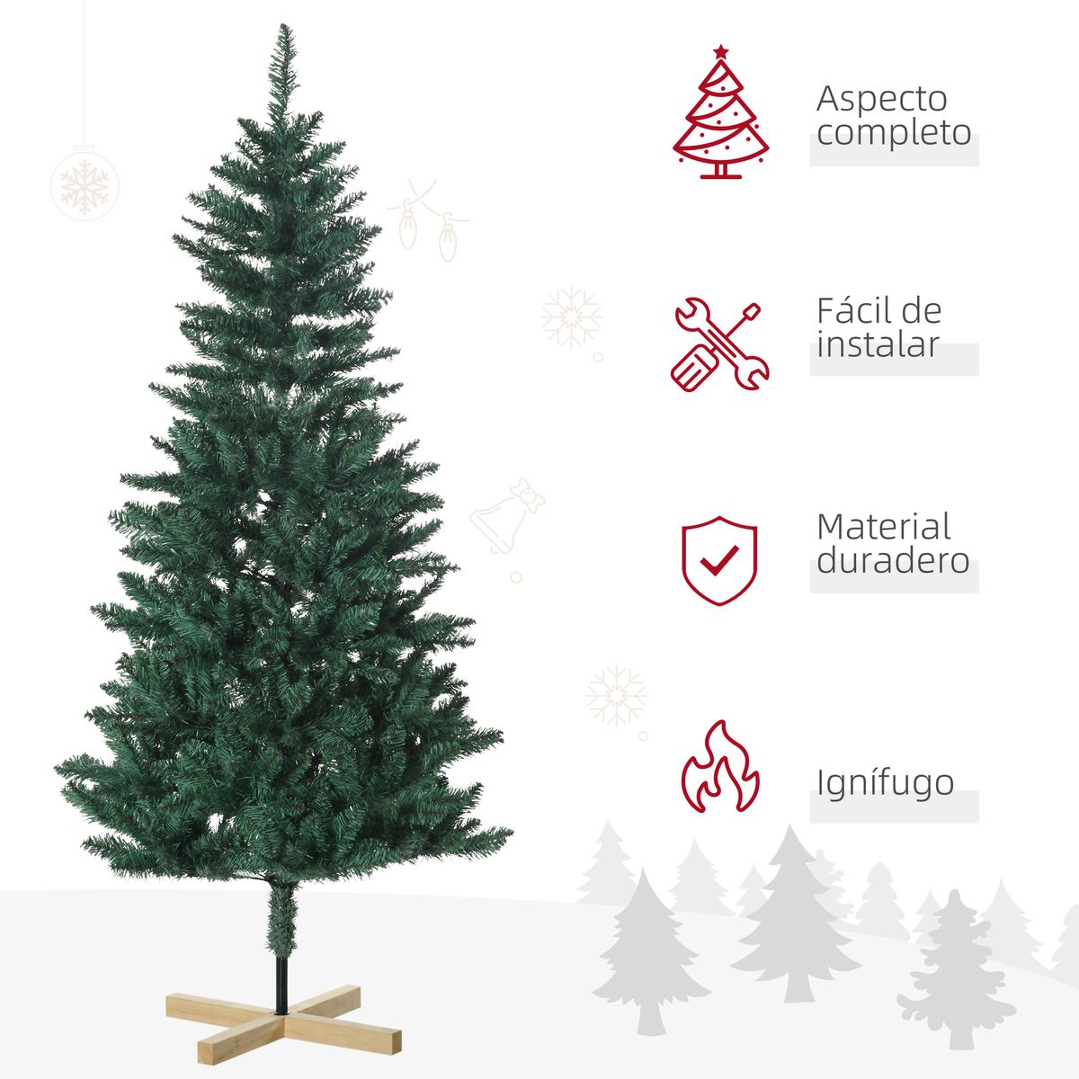 Árbol de Navidad 536 ramas con base de madera verde Ø90x180 cm