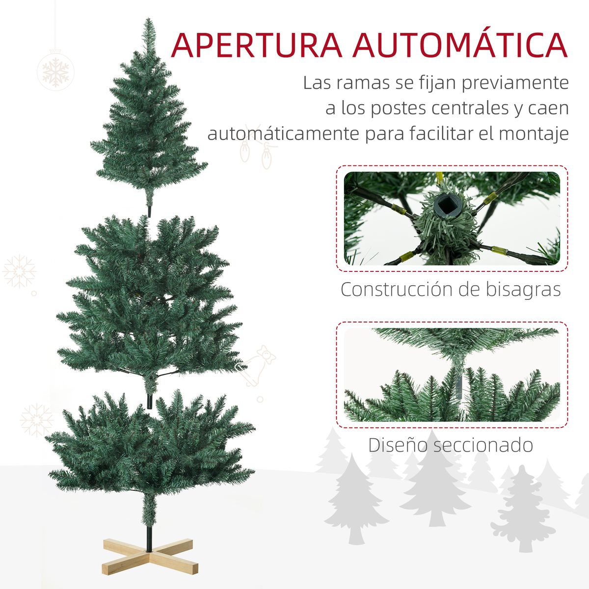 Árbol de Navidad 536 ramas con base de madera verde Ø90x180 cm