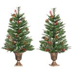 Pack de 2 árboles de Navidad Homcom con bayas y piñas verde Ø48x90 cm