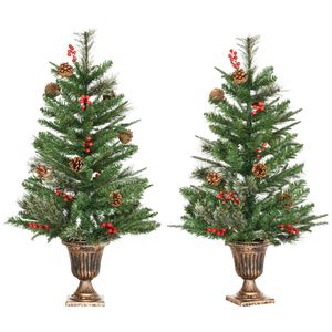 Pack de 2 árboles de Navidad Homcom 110 ramas con bayas y piñas verde Ø48x90 cm