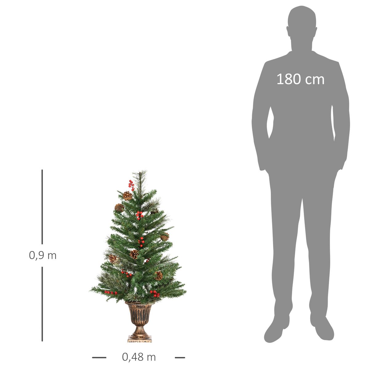 Pack de 2 árboles de Navidad Homcom con bayas y piñas verde Ø48x90 cm