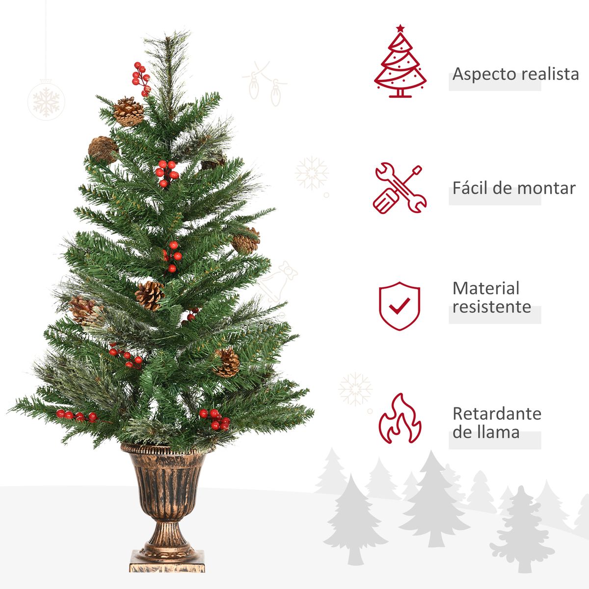 Pack de 2 árboles de Navidad Homcom con bayas y piñas verde Ø48x90 cm